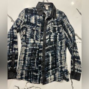 Alberto Makali Black Multicolored Button Down Top Size Small